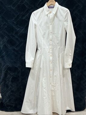 Polo by Ralph  purple label Lauren White Long-Sleeve Button-Front Shirt Dress